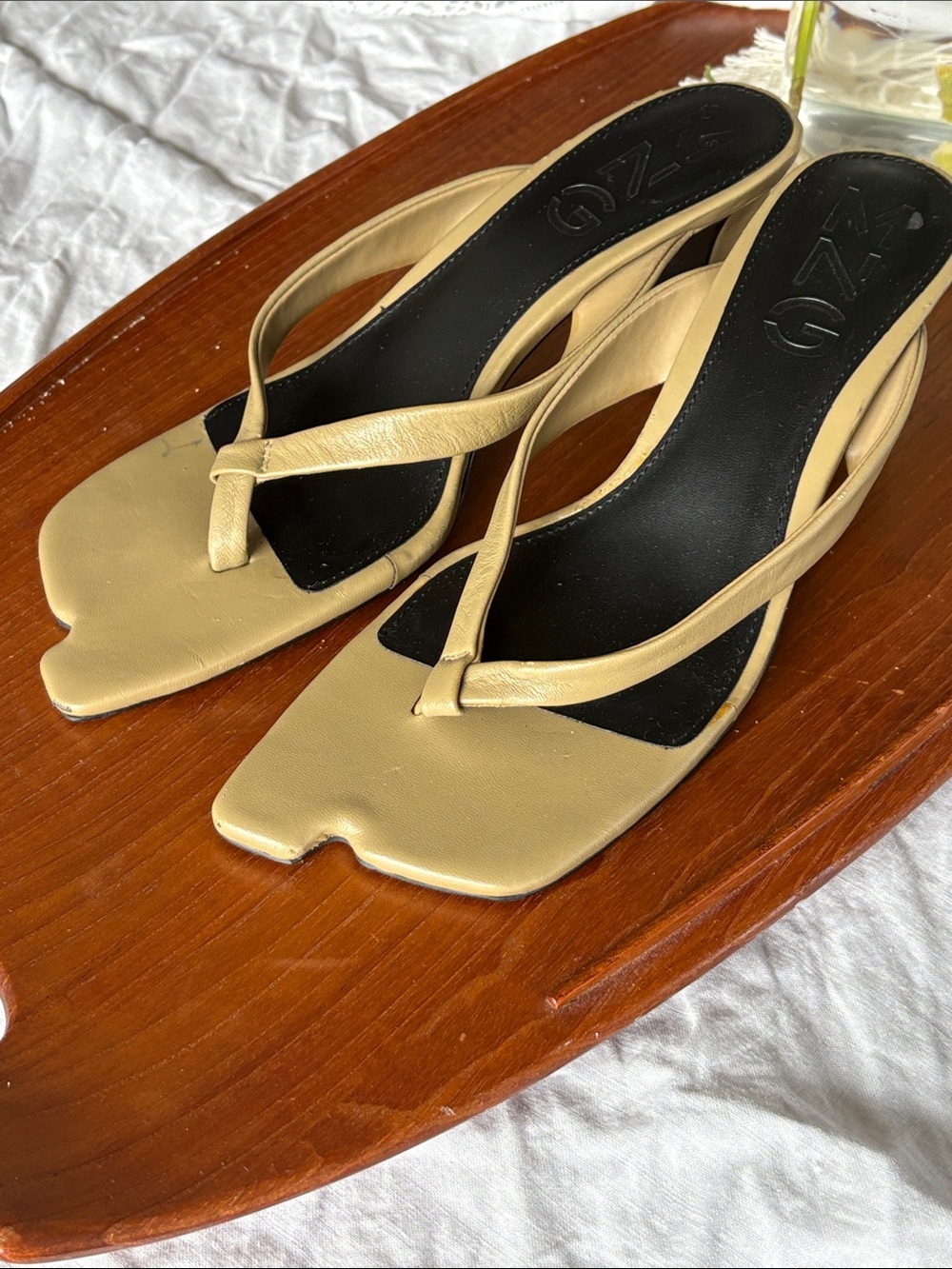 MANGO Beige Toe-Loop Square-Toe Mules